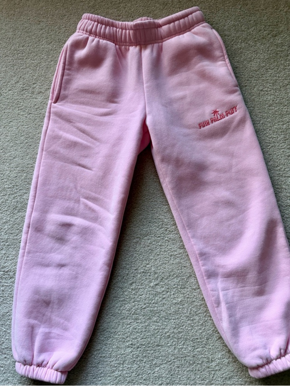 Pink Palm Puff Light Pink Kids Fleece Joggers - XXS Short
